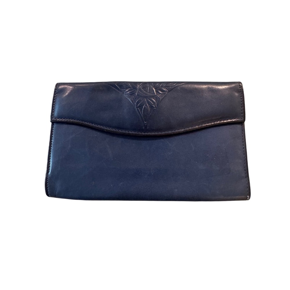 Vintage Rolfs American Classic Navy Blue Cowhide Leather Clutch Checkbook Wallet